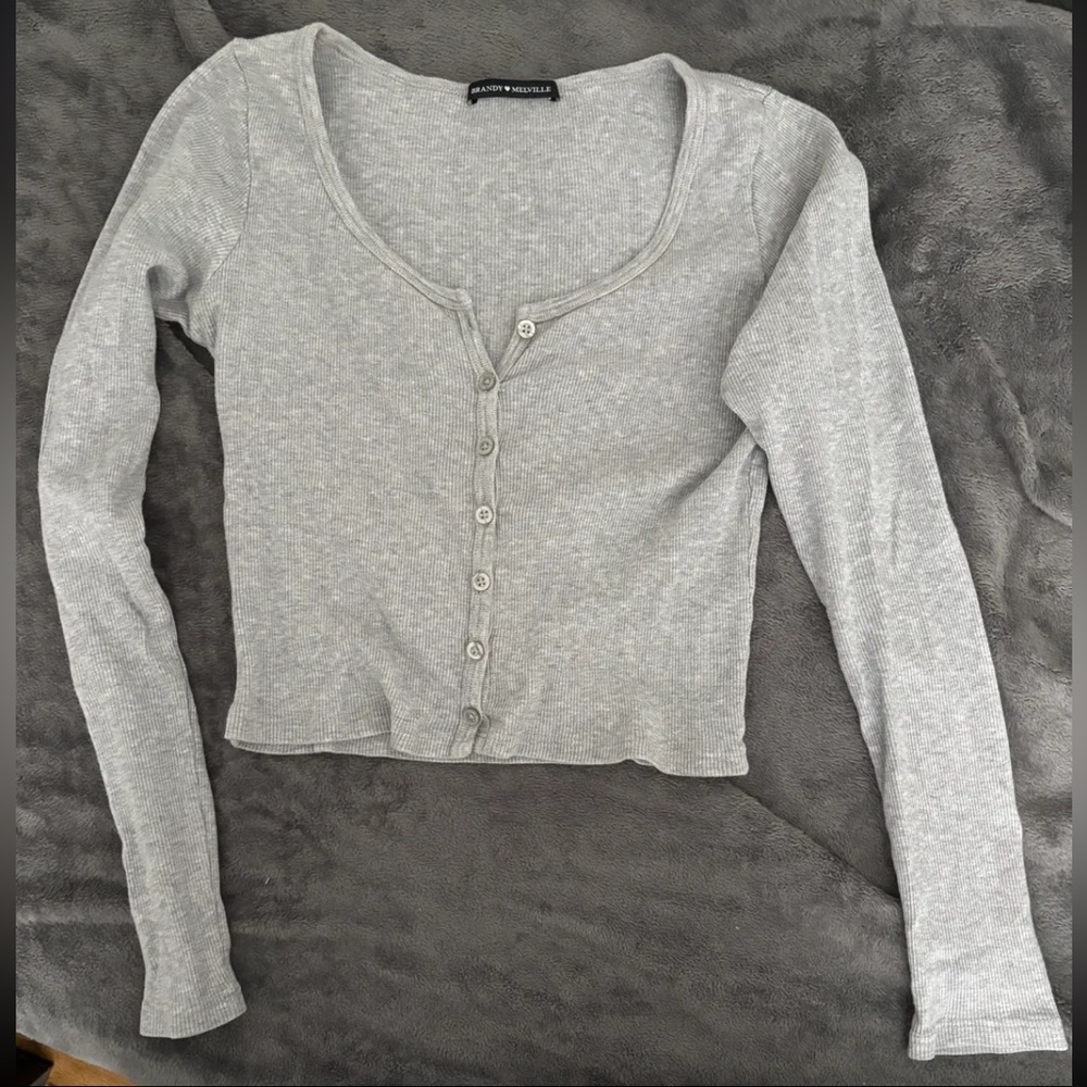 Brandy Melville Grey Ribbed Button Up Shirt